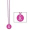 12 Pack Bulk Bead Necklace with Printed Pink Ribbon Medallion